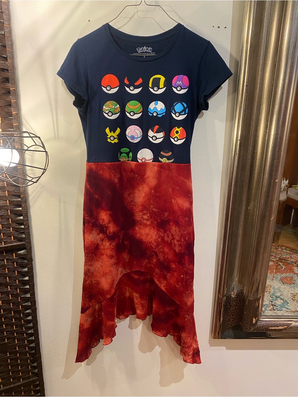 OOAK Upcycled Navy and Red Tie-Dye Pokemon Pokeball Dress